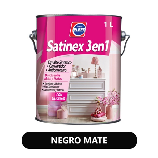 SATINEX 3 EN 1 NEGRO MATE 1LT ELBEX