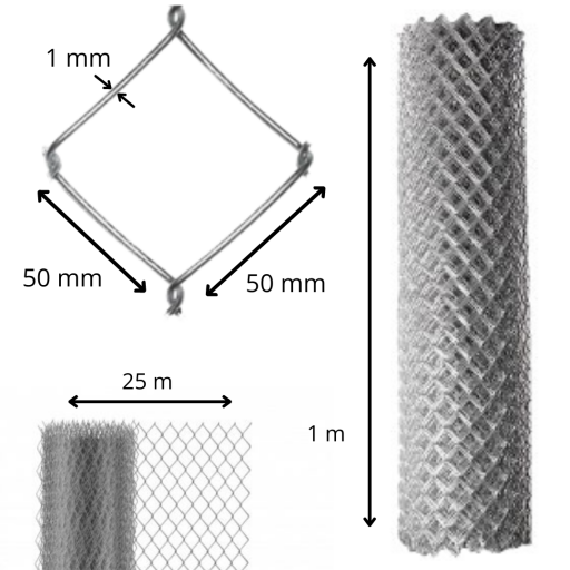 TEJIDO GALVANIZADO 50X50mm ALTURA 1mt x metro lineal