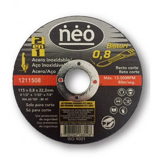 DISCO CORTE EXTRA FINO ACERO 4 1/2" NEO